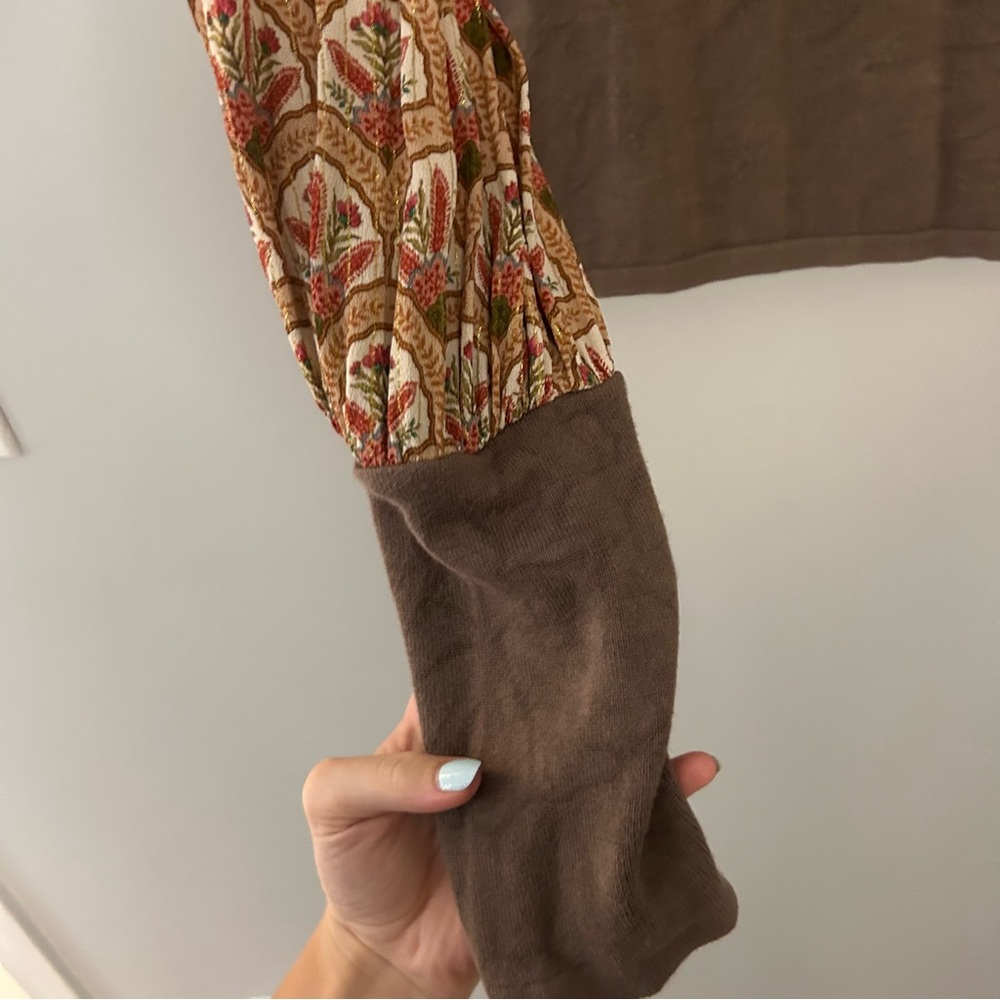 Anthropologie Bl-nk Brown Printed Puff-Sleeve Sweater - Picture 7 of 7